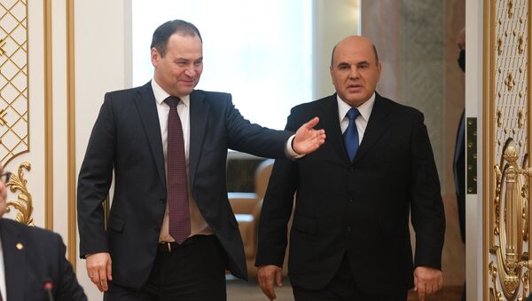 Премьер-министры Беларуси и России Роман Головченко и Михаил Мишустин - Sputnik Беларусь