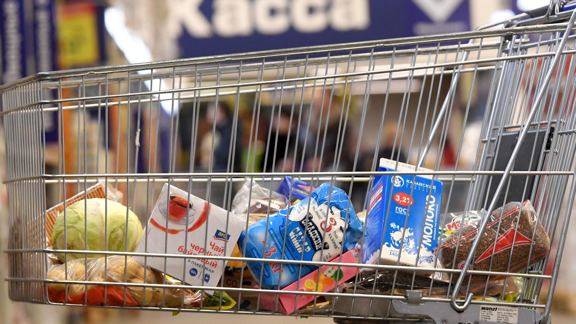 Тележка с продуктами в магазине Тележка с продуктами в магазине - Sputnik Беларусь, 1920, 17.11.2023
